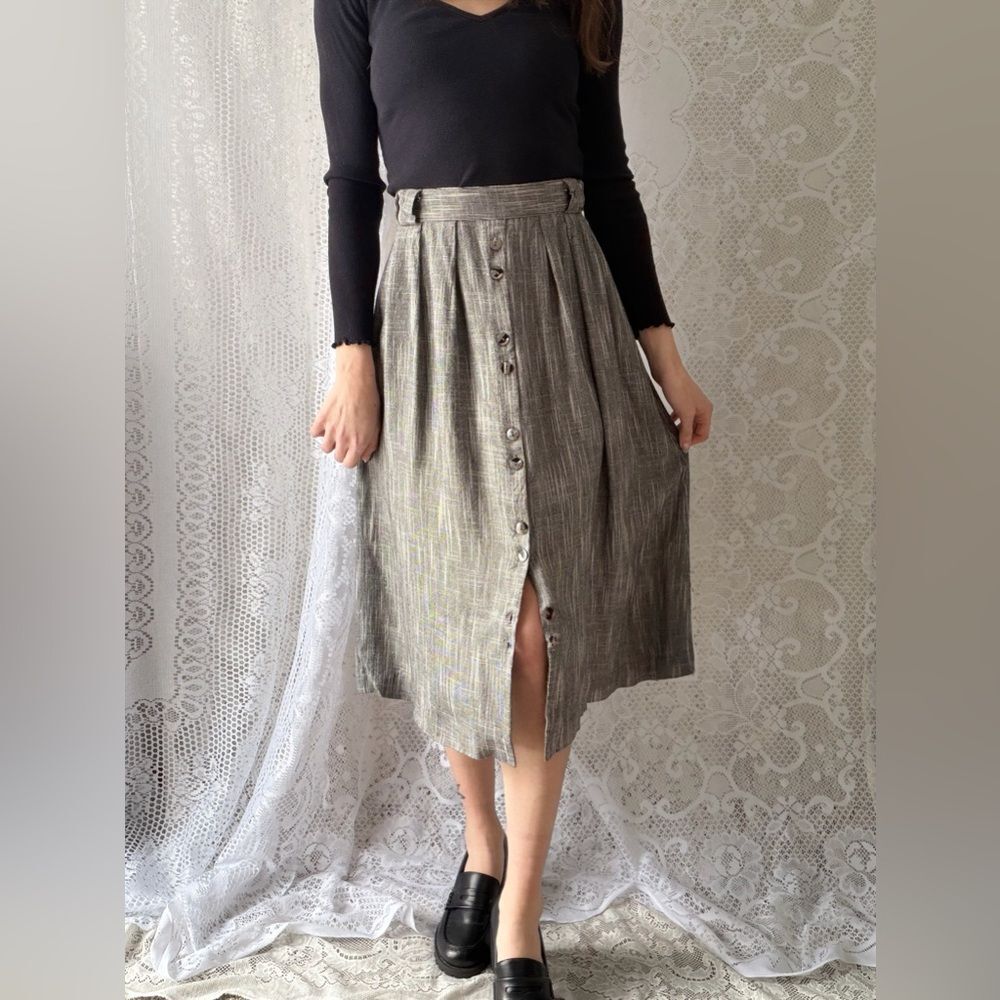 Vintage 90s Button Front Midi Skirt Norton McNaughton Size 8 - Picture 5 of 12